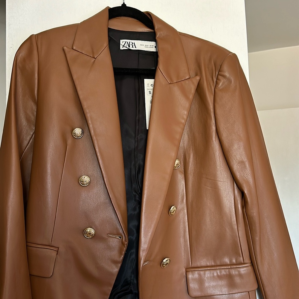 Zara cognac leather blazer